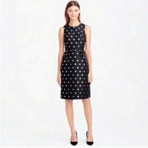 J.CREW Women's Size 8 Black Silver Polka Dot Jacquard Sheath Lined Dress.